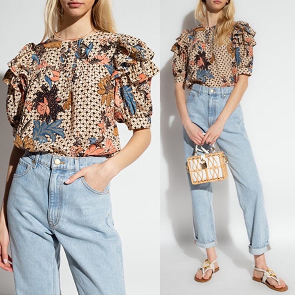 Ulla Johnson • Nova Ruffle-Sleeve Silk Top in Jasmine Print - Picture 11 of 16